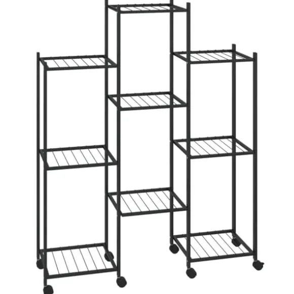 Blomsterstativ med hjul i jern - Plantehylde | Farve: Sort | Størrelse: 83x25x103,5 cm