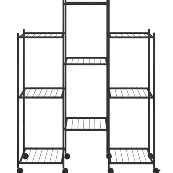Blomsterstativ med hjul i jern - Plantehylde | Farve: Sort | Størrelse: 83x25x103,5 cm