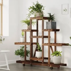Blomsterstativ med hjul i massivt fyrretræ | Størrelse: 110x25x101 cm