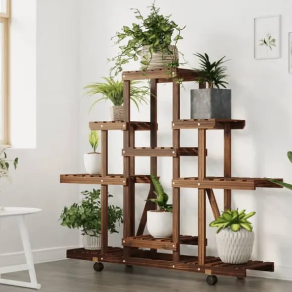 Blomsterstativ med hjul i massivt fyrretræ | Størrelse: 110x25x101 cm
