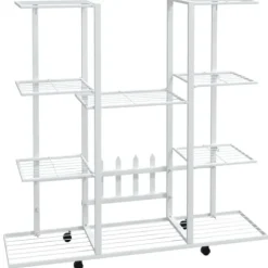 Blomsterstativ med hjul 94,5x24,5x91,5 cm jern hvid - Blomsterstativ - Blomsterstativer - Home & Living