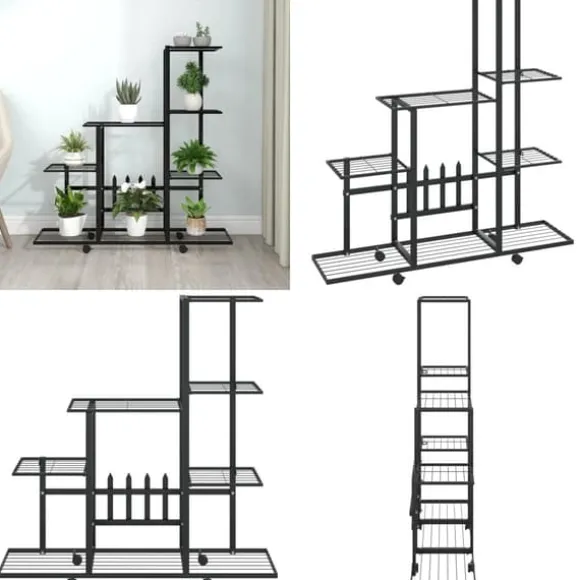 Blomsterstativ med hjul 94,5x25x92,5 cm metal sort - Plantestativ - Plantestativer - Home & Living