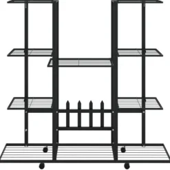 Blomsterstativ med hjul 94,5x24,5x91,5 cm jern sort - Blomsterstativ - Blomsterstativer - Home & Living