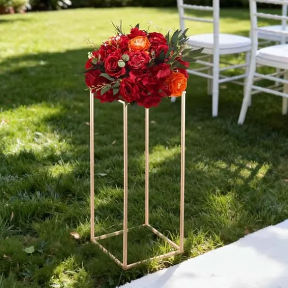 Blomsterstativer - Rektangulære Søjler - Sæt med 10 - 60 cm Højde - Metalramme - Til Bryllup og Fest - Guld
