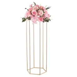 Blomsterstativer - Søjle - 10 stk - 80 cm Høje - Sekskantet Design - Med Akrylplade - Midtpunkt Til Bryllup & Fest - Guld