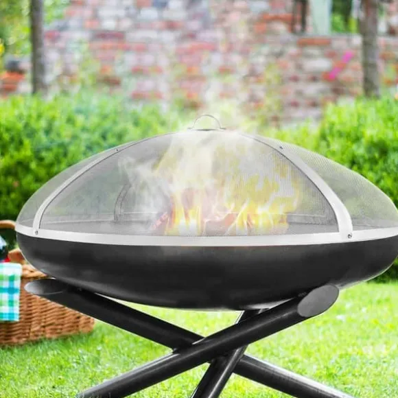 Bålplads med gnistskærm, 40", kraftig stålmetaldæksel. Perfekt til udendørs terrasser og baghaven. Let at åbne med ringhåndtag.