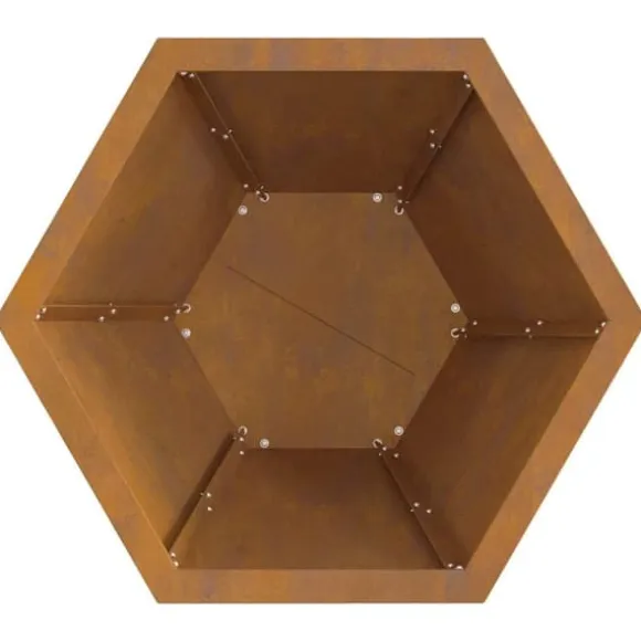 Bålsted i brun forvitret stål - Hexagonalt design | Størrelse: 50x50x40 cm
