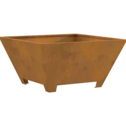 Bålsted i forvitret stål - Kvadratisk bålplads | Størrelse: 60x60x30 cm | Farve: Brun