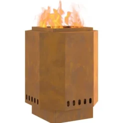 Bålsted i forvitret stål - Moderne udendørs brændeovn | Mål: 38x38x51 cm | Farve: Brun
