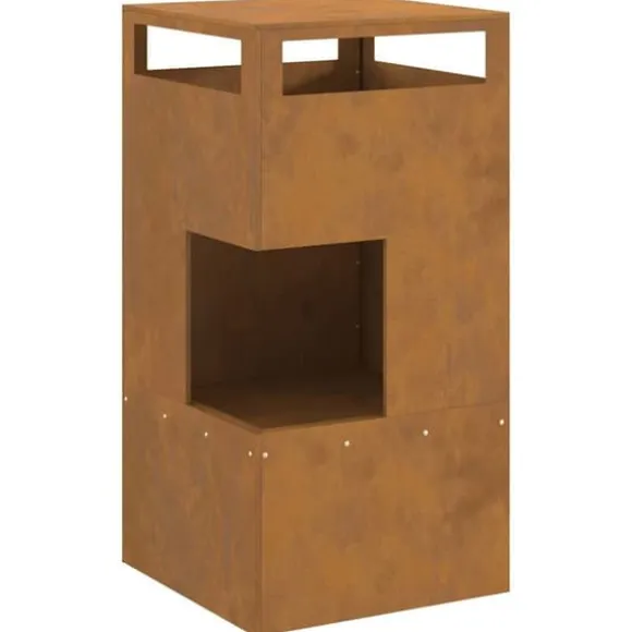 Bålsted i Forvitret Stål 50 x 50 x 100 cm - Udendørs Ildkurv | Farve: Brun