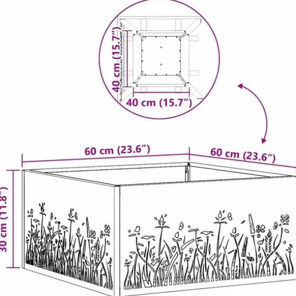 Bålsted i koldvalset stål - Firkantet design | Størrelse: 60x60x30 cm | Farve: Sort