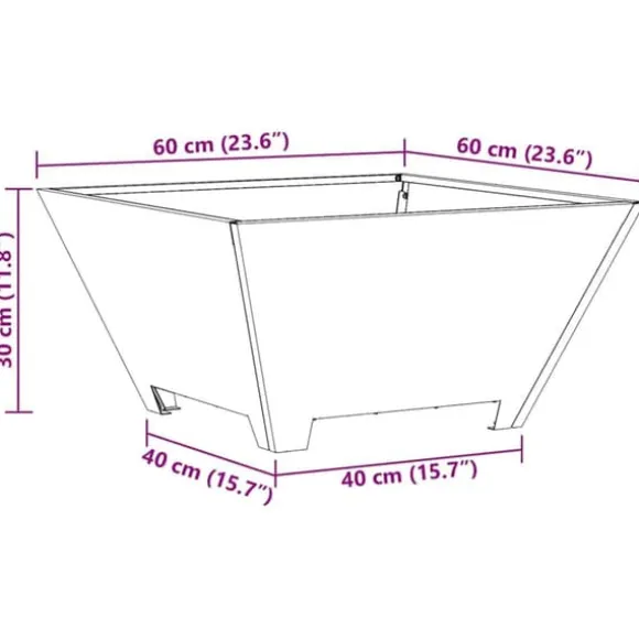 Bålsted i koldvalset stål - Kvadratisk design | Farve: Sort | Størrelse: 60x60x30 cm