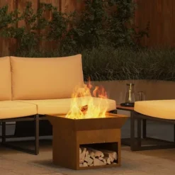 Bålsted kubisk ildsted i rusten stål - Outdoor fire pit | Størrelse: 50x50x40 cm