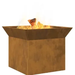 Bålsted kubisk ildsted i rusten stål - Outdoor fire pit | Størrelse: 50x50x40 cm