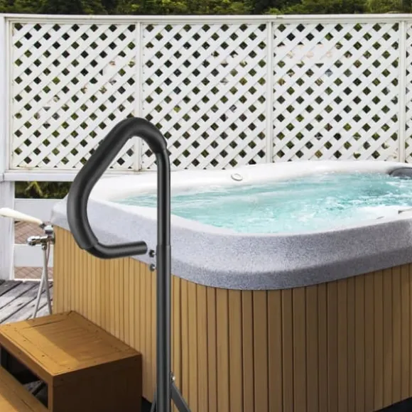 Boblebadshåndliste, 360° drejeligt spa-sidegelænder, justerbart fra 35"-57", rustfrit aluminium, 600 LBS kapacitet til inden- og udendørs brug.