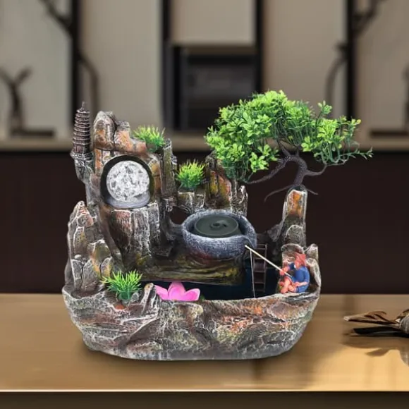 Bordfontæne, 30 x 18 x 26 cm, Resinmateriale, Nedsænkelig Pumpe, Pastoralt Design, Naturlige Elementer