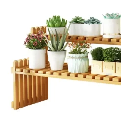 Bordplade Bambus Plantestativ Desktop Flower Hylde Stativ til Indendørs Udendørs Hjem Terrasse Græsplæne Have Balkon Stor 60 cm/23.62in