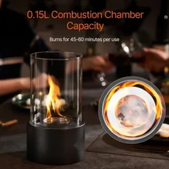 Bordplade Pejs, 6 tommer Metal Fire Pit, Indendørs/UDENDØRS, med glas, stilfuld design, sikkert og effektivt varmeelement