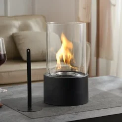 Bordplade Pejs, 6 tommer Metal Fire Pit, Indendørs/UDENDØRS, med glas, stilfuld design, sikkert og effektivt varmeelement
