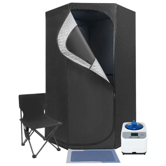 Bærbar damp sauna, høj kvalitet satin bomuld, 1350W damp system, rummelig telt design, foldbar stol inkluderet, robust stabilitet