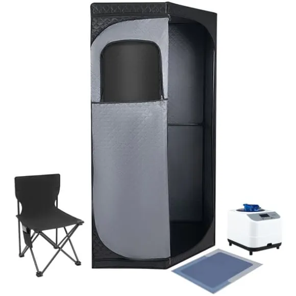 Bærbar damp sauna, høj kvalitet satin bomuld, 1350W damp system, rummelig telt design, foldbar stol inkluderet, robust stabilitet