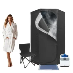 Bærbar damp sauna, 1350W, 3L vandtank, 5-60 minutters tidsinterval, 9 justerbare varmeindstillinger, rummelig femkantet telt