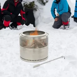 Bærbart udendørs bålfad/ildsted - Rund model - Rustfrit stål 201 - Brændefyret - Fritstående - Poleret overflade - Sølv
