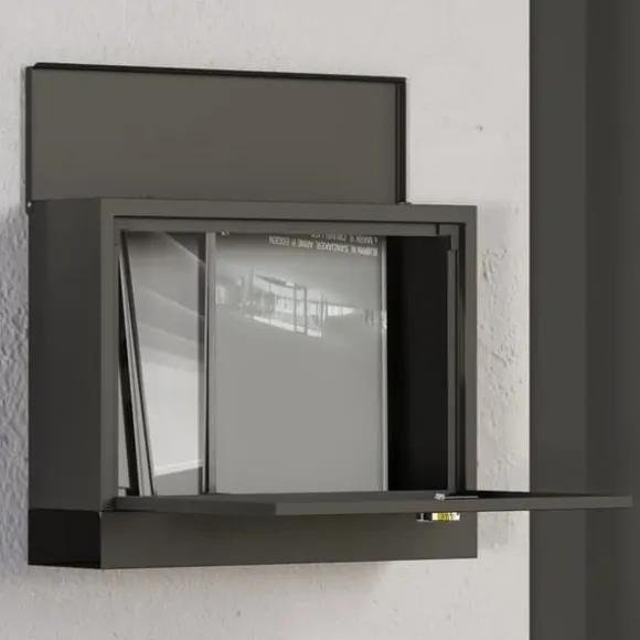 Brevspring med avisfack, vindue og 2 nøgler – sort metal 36,5×11,5×29 cm