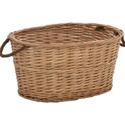 Brændekurv med håndtag i naturlig pil - Holdbar opbevaring til brænde | Størrelse: 58x42x29 cm