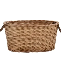 Brændekurv med håndtag i naturlig pil - Holdbar opbevaring til brænde | Størrelse: 58x42x29 cm
