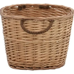 Brændekurv med håndtag i naturlig pil - Holdbar opbevaring til brænde | Størrelse: 58x42x29 cm
