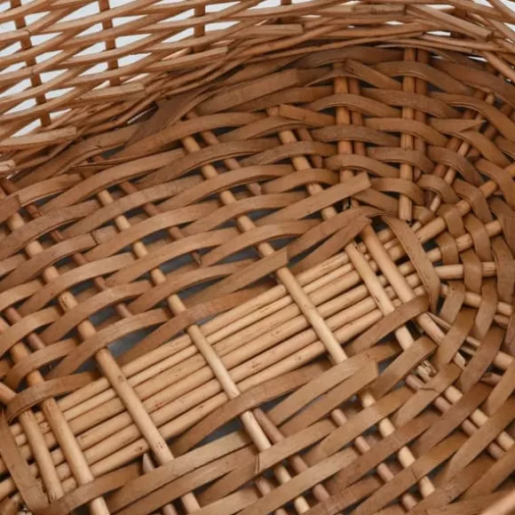 Brændekurv med håndtag i naturlig pil - Holdbar opbevaring til brænde | Størrelse: 58x42x29 cm