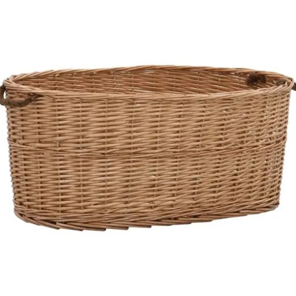 Brændekurv med håndtag i naturlig pil | Størrelse: 78x54x34 cm