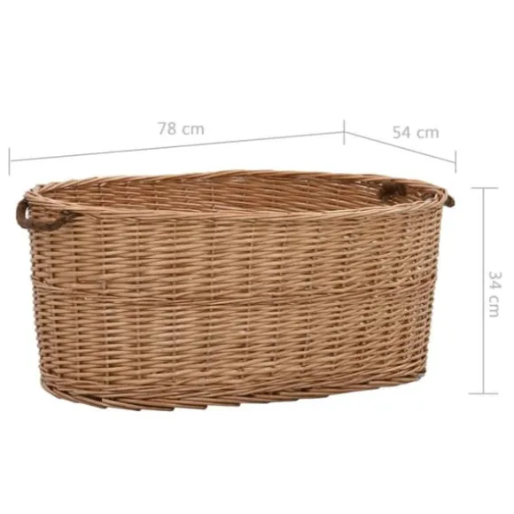 Brændekurv med håndtag i naturlig pil | Størrelse: 78x54x34 cm
