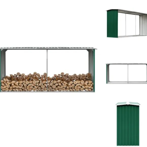Brændekurve – tilbehør - Living brændeskur til haven 330 x 92 x 153 cm galvaniseret stål grøn