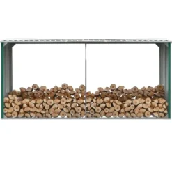 Brændekurve – tilbehør - Living brændeskur til haven 330 x 92 x 153 cm galvaniseret stål grøn