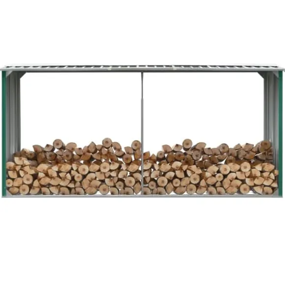 Brændekurve – tilbehør - Living brændeskur til haven 330 x 92 x 153 cm galvaniseret stål grøn