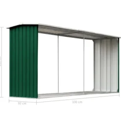 Brændekurve – tilbehør - Living brændeskur til haven 330 x 92 x 153 cm galvaniseret stål grøn
