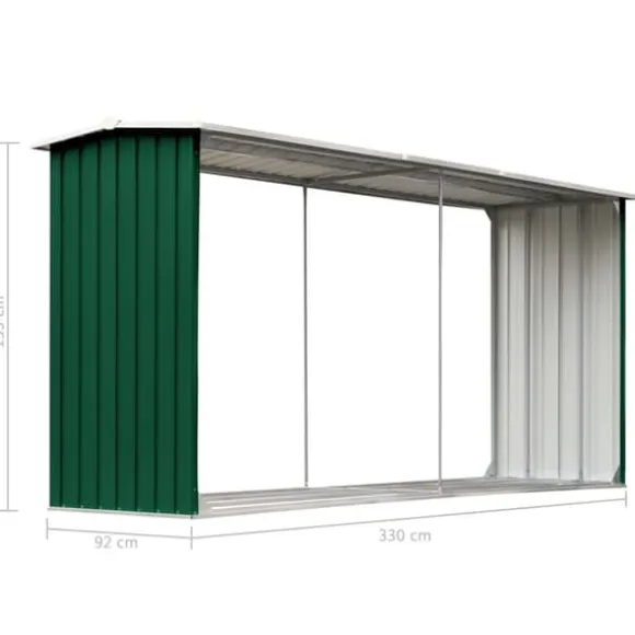Brændekurve – tilbehør - Living brændeskur til haven 330 x 92 x 153 cm galvaniseret stål grøn