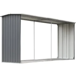 Brændekurve – tilbehør - Living brændeskur til haven galvaniseret stål 330 x 92 x 153 cm grå