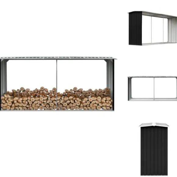 Brændekurve – tilbehør - Living brændeskur 330 x 92 x 153 cm galvaniseret stål antracitgrå