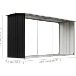 Brændekurve – tilbehør - Living brændeskur 330 x 92 x 153 cm galvaniseret stål antracitgrå