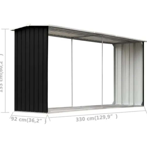 Brændekurve – tilbehør - Living brændeskur 330 x 92 x 153 cm galvaniseret stål antracitgrå