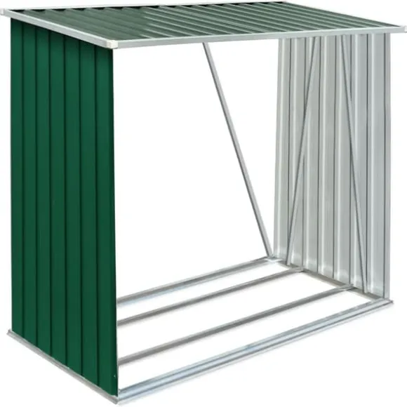Brændeskur i galvaniseret stål - Holdbar opbevaringsløsning | Størrelse: 163x83x154 cm | Farve: Grøn