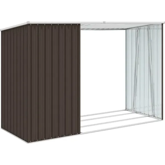 Brændeskur i galvaniseret stål - Haveskur med forlænget tag | Farve: Brun | Størrelse: 245x98x159 cm