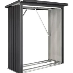 Brændeskur i stål med hævet bund og pulttag, 150×66,5×150 cm, mørkegrå