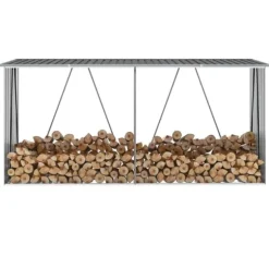 Brændeskur til haven - Galvaniseret stål | Størrelse: 330x84x152 cm | Farve: Antracitgrå