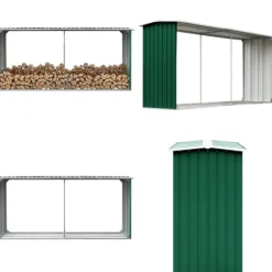 Brændeskur til haven 330 x 92 x 153 cm galvaniseret stål grøn - Brændeskur - Brændeskure - Home & Living
