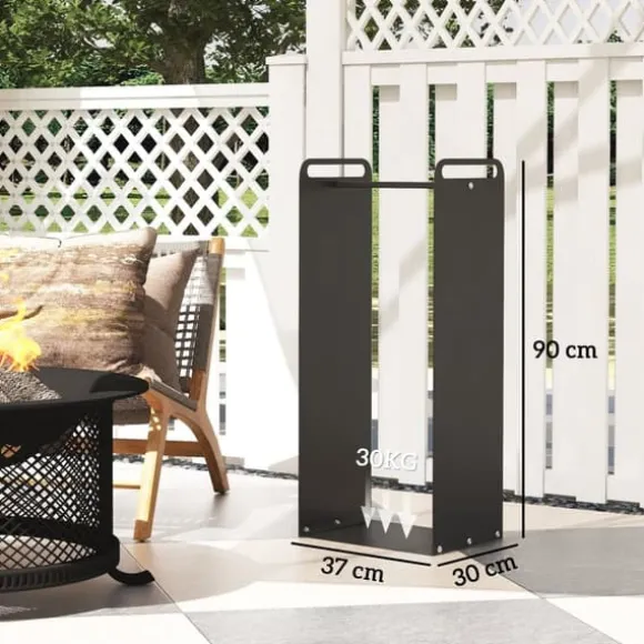 Brændestativ 36×30×90 cm med håndtag, stål, op til 30 kg, sort