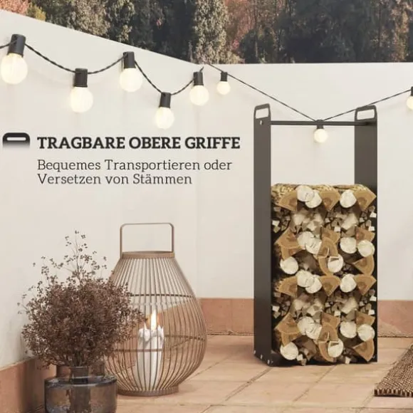 Brændestativ 36×30×90 cm med håndtag, stål, op til 30 kg, sort